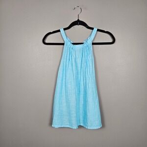 Nicole Miller New York Womens M Halter Tank Top 100% Linen Coastal Resort Blue